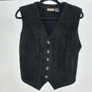 Women’s Large Black‎ Suede Knit Button-Up Vest Monochrome Contemporary